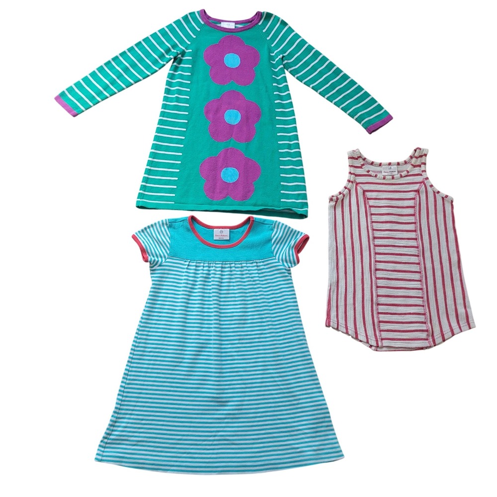 Hanna‎ Andersson Girls Striped Bundle 3pc Dresses Top Size 100 120